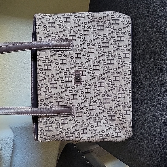 Vintage Victor Hugo Logo Satchel Brown Leather Trim - Picture 2 of 15